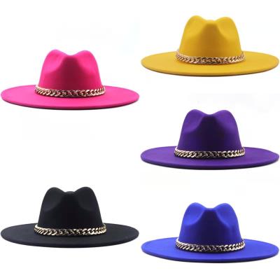 China New Fedora Jazz Hat Fashion Girls Hat Wholesale Fashion Style Cute Chain Hat 100% Wool Seller for sale