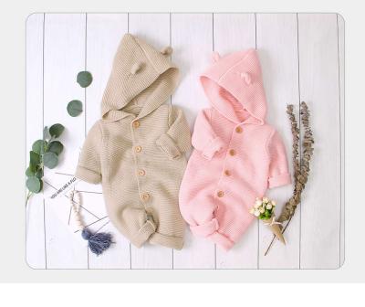 China Spandex/Cotton Baby Boy Clothing Set Winter Infant Knitted Clothing Kids Unisex Long Sleeve Hooded Rompers With Ears Knitted Overalls for sale