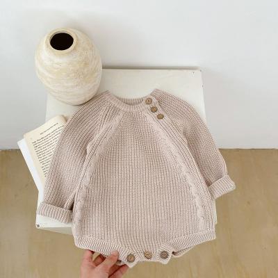 China 100% Cotton Boutique Winter Baby Boy Girl Clothes Solid Long Sleeve Knit Jumpsuit Newborn Kids Knitted Infant 100% Cotton Romper Sweaters for sale