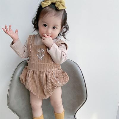 China Spandex/Cotton Spring Autumn Infant Toddler Cotton Floral Embroidered Sleeveless Baby Girl Overalls Suspender Rompers for sale