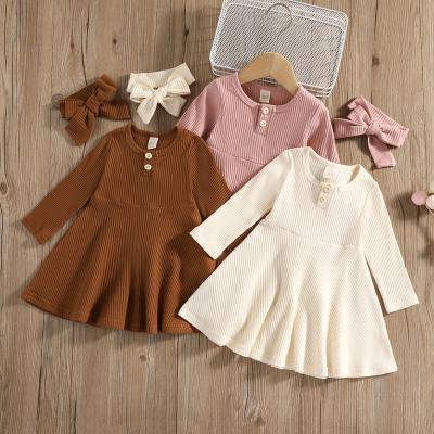 China Toddler Babies Spring Casual Dress Breathable Long Sleeve Design Ruffled Solid Princess Dress Kids Outfits Infant Cute Edge Dress for sale