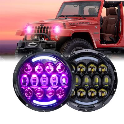 China Die Cast Aluminum Housing Point Certified 7 Inch Headlamp Plug And Play Demon Eye RGB Remote Control Headlight 7 Inch Led RGB Headlamp For Jeep JK for sale