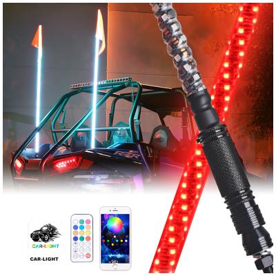 China PC+ App Aluminum Remote Control Led Whip Flag Lights 0.9/1.2 /1.5M Led Chaising Color Off-Road Vehicle Whip Light Car Lighting For Atv for sale