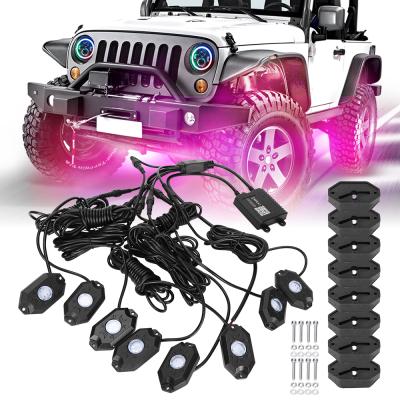 China LOYO Housing Rock Lights APP Controller 4 Pods 8 Pods 12Pods 12Pods Black Multi Colors IP68 RGB Small Size Rock Led Light For Jeep ATV UTV Truck for sale