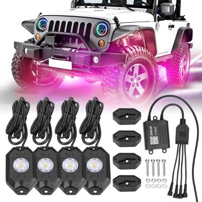 China 4X4 Vihicles Wholesale Price Rgbw Rock Lights 7 Pcs Led Chip 9W 121 Color Changed Led Rock Light 4 White Pods For Jeep Off Road Utv Rzr Utv for sale