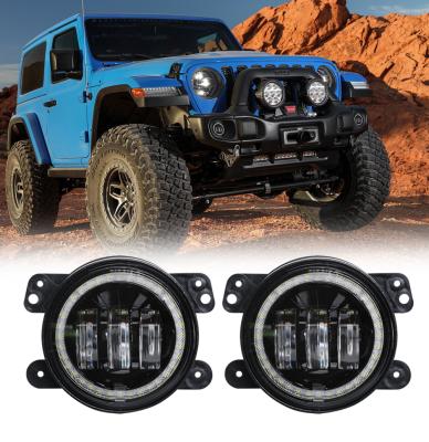 China New Housing Type 4Inch 30W Halo Fog Lights Die Cast Aluminum For Jeep Wrangler Offroad 12V With Angel Evil Eyes Foglamp Turn Signal Drl Fog Lights For Jeep for sale