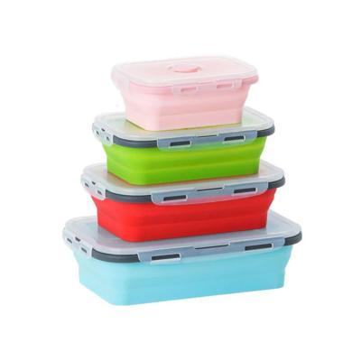 China Sustainable Durable Collapsible Portable Silicone Lunch Box Rectangle Folding Storage for sale