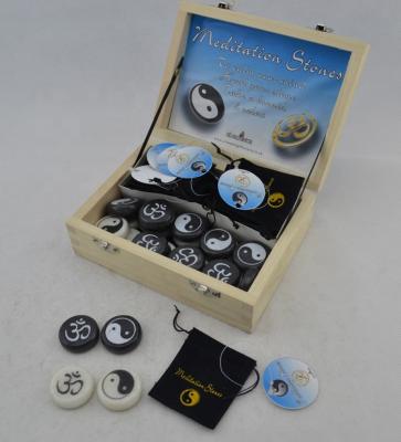 China China Stone Pebble Marble Beads with Engrave YinYang in Wooden Display Box for sale