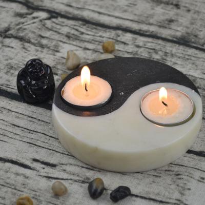 China home decoration stone candle holder round shape yinyang natural marble candle holder for sale