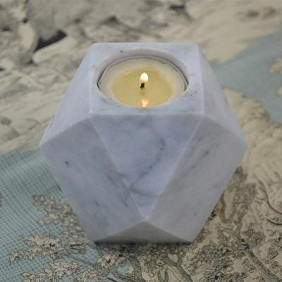 China Home Decoration Tealight Candle Holder Polygon Shape Natural Marble Stone Candle Holder for sale