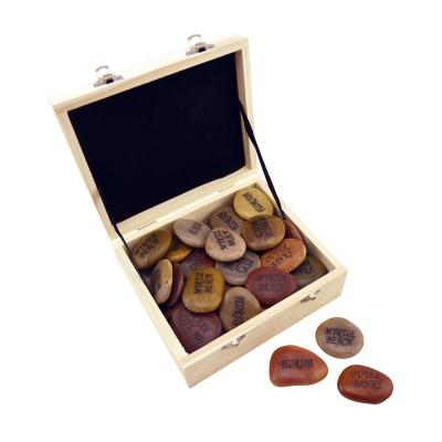 China Europe natural pebble stone pebble with customize engravment in wooden display box for sale