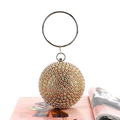 China New Personality Satin+rhinestone small fashion luxury rhinestone round cross - chain mini body shoulder dinner bag for sale