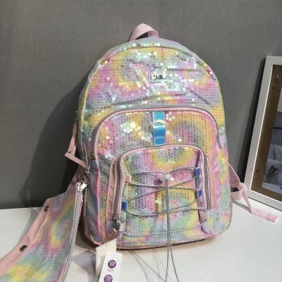 China New Fashion Rainbow Colorful Soft Sequin Backpacks Girl School Bag Travel Backpack for sale