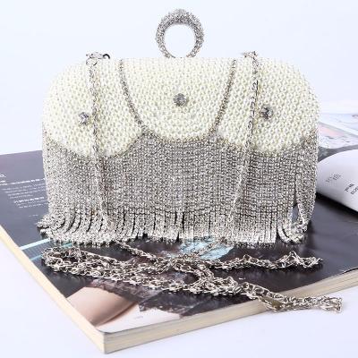 China Pu+Satin+Beads Valentine's Day Glitter Bridal Clutch Evening Clutch Bag Female Premium Black And White Party Purse for sale