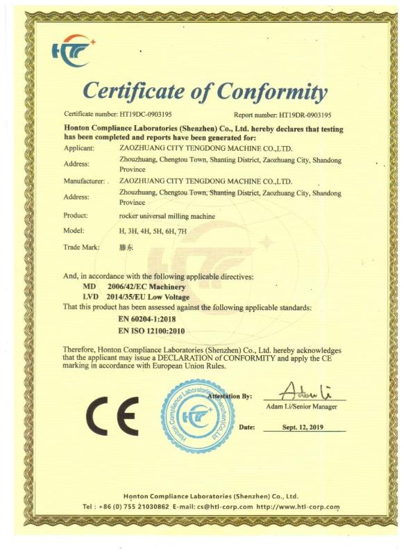 CE - Zaozhuang City Tengdong Machine Co., Ltd.