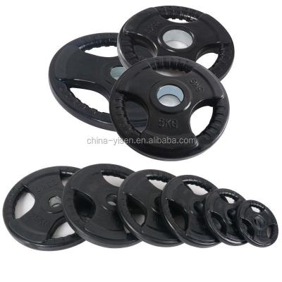 China Weight Lfiting Weight Plate Rubber Coated Plates Rubber Coated Weight Grips Weight Plates Tri Grip Rubber Coated Plates for sale