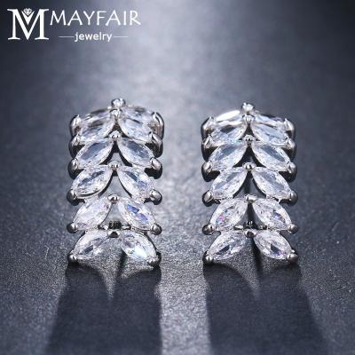 China Fashionable Unique Cubic Zircon Geometric Double Layers Flower Leaves Retro Zircon Earrings Stud Earrings For Girls Women Pendientes Mujer for sale