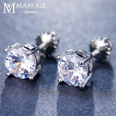 China MAYFAIR TRENDY Classic Earrings For Women Birthday Gift White Color Round Shape 4 Claw 4 Stud 5 6 7 Mm Zircon Earrings Crystal Jewelry for sale