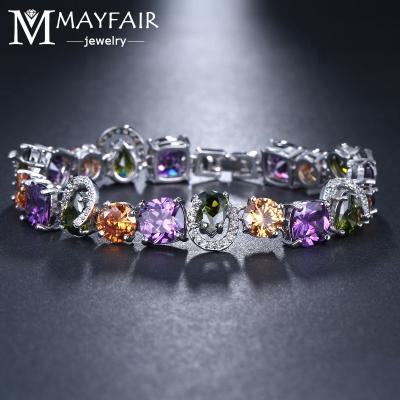 China NEW 8mm MAYFAIR Square Water Drop Zircon Stone CZ Tennis Stone Bracelets TRENDY Round Cubic Multi Colors Bangle For Women Girls Bridal for sale