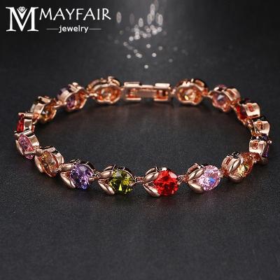 China Hot Selling MAYFAIR Bling Charm Girl Women Zircon Delicacy Colorful Stone Luxury CZ Trendy Rose Gold Bracelet Jewelry Bracelet Jewelry for sale