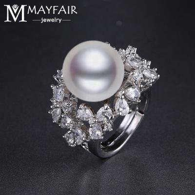 China TRENDY Fashion Zircon Rings Jewelry With Pearl Resizeable Finger Ring Accessories For Wedding Engagement Party Gift for sale