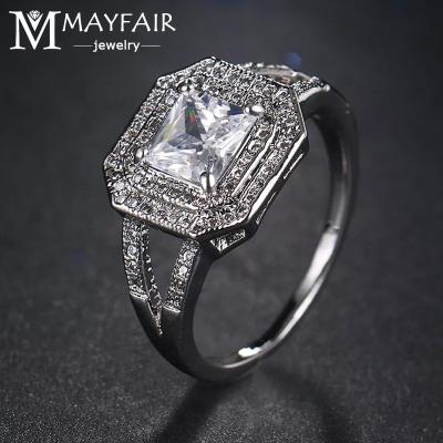 China MAYFAIR TRENDY Cubic Zircon Rings Women Fit CZ Crystal Blue Red Green White Geometry Girls Engagement Wedding Party Jewelry for sale