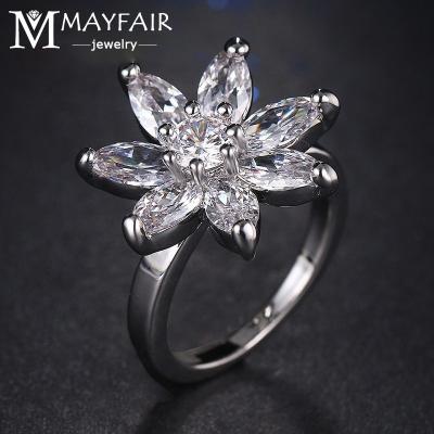 China FASHIONABLE MAYFAIR White Gold Plated CZ Crystal Trendy AAA Cubic Zircon Flower Ring Fashion Diamond Wedding Finger Rings Jewelry Gift for sale