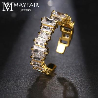 China MAYFAIR TRENDY Engagement Ring Bridal CZ Crystal Baguette Paved Diamond Brass Zirconia Wedding Eternity Rings For Woman for sale