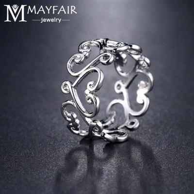 China MAYFAIR TRENDY Simple White Gold Plated Heart Love Shaped Hollow Brass Zirconia Rings Girls Gift Wedding Jewelry for sale