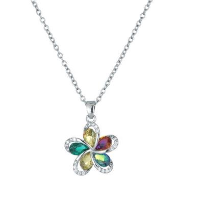 China MAYFAIR FASHIONABLE Women Luxury Multi Cubic Zircon Necklace White Gold Multi Cubic Zircon Micro Paved Big Flower Around Pendant Necklace for sale