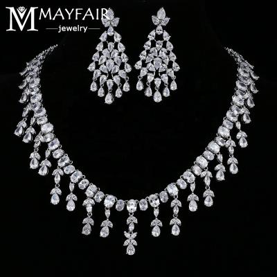 China Luxury FASHIONABLE Jewelry Cubic CZ Crystal Stone Earrings Necklace Wedding AA Zircon Set For Bride Party Jewelry Top Quality Accessory for sale