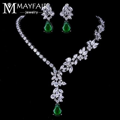 China Hot Selling FASHIONABLE Women Wholesale Jewelry Set Big Luxury Wedding Bridal Waterdrop Crystal Pendant Necklace Earrings Clear CZ Zircon AA for sale