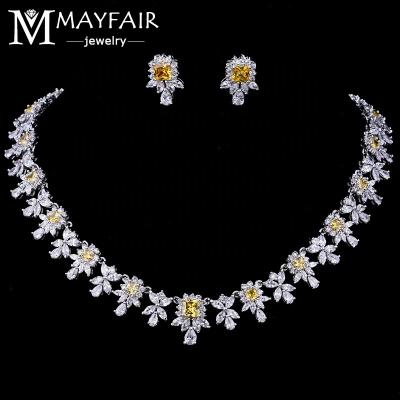 China MAYFAIR TRENDY Fashion Jewelry Set For Women Cubic Zircon Wedding Party Flower Yellow Red Green Blue CZ Crystal Necklace Stud Earrings for sale