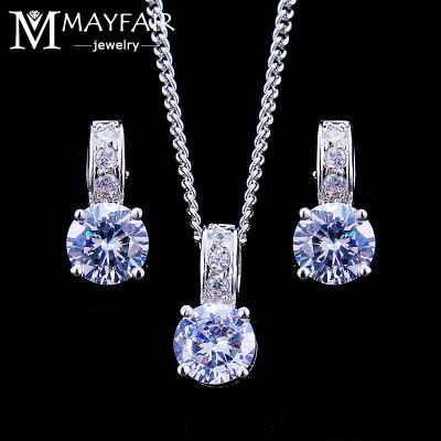 China FASHIONABLE High Quality MAYFAIR Classic Four Claws Around Cubic Zirconia Necklace Ring And Earring Sets Zircon Pendant Jewelry Set For Women for sale