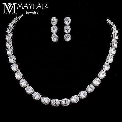 China MAYFAIR FASHIONABLE Luxury Zircon 3A Olive Branch Tennis Zircon Jewelry Set For Bride Fashion White Gold Color Wedding Women Jewelry Sets for sale