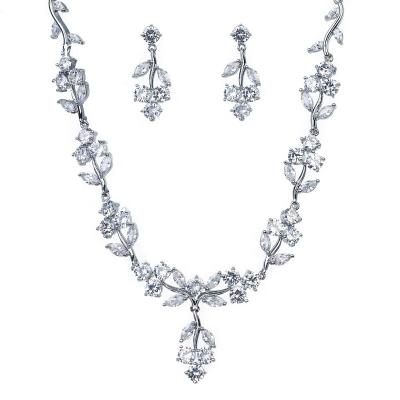 China FASHION Zircon Necklace And Earrings Set White Gold Tree Branch CZ Crystal Custom Luxury Fashion Jewelry Sets Made In China Wholesale for sale