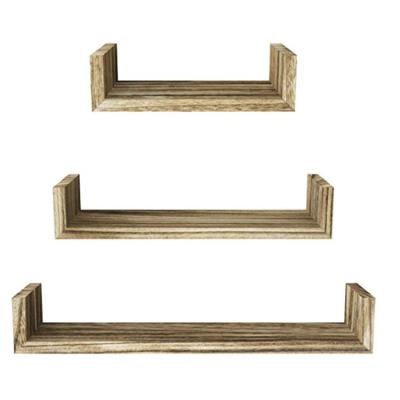 China Adjustable (Height) Set of 3 Home Decorate Natural Paulownia Solid Wood Wall Shelf Decorations for sale