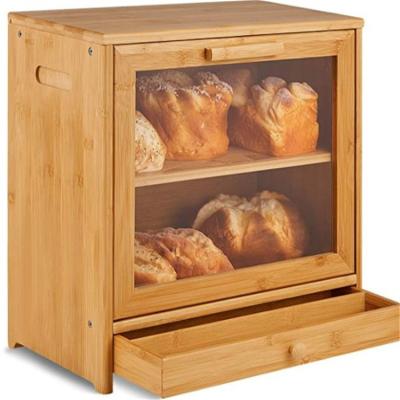 China Adjustable (Height) Selling Like 2 Counter Bamboo Adjustable Layer Box Hot Cakes Loaf Bread Bin Wooden Countertop Shelf For Wooden Kitchen for sale