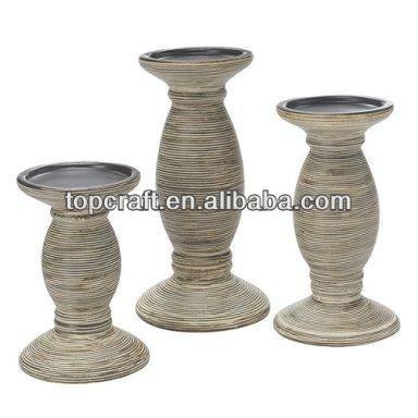 China Europe Pillar Candle Holder / Cheap Modern Simple Decorative Wound Wooden Stand, Set of 3, Walnut for sale