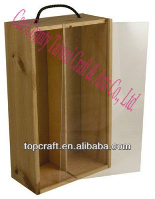 China Recyclable Chinese Cheap Wooden Wine Or Champagne Box Acrylic Lid 2x Bottle For Sale for sale