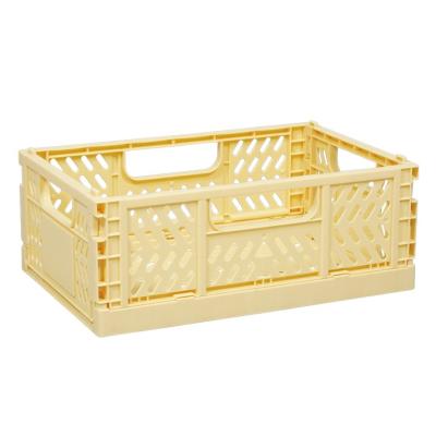 China Factory Sustainable New Style Kitchen Fruit Vegetable Household Storage Small Folding Plastic Folding Basket With Handle for sale