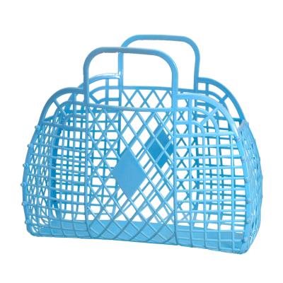 China Modern fashion plastic PE basket folding picnic shopping large capacity large capacity hand basket factory direct new viable style for sale