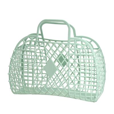 China 2021 New Viable Grocery Items Promotional Large Capacity Folding Portable Plastic Hand Basket for sale