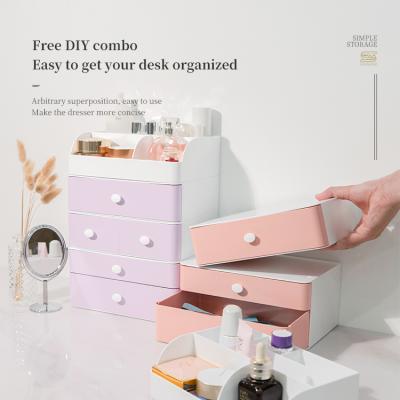 China Casual Hot Selling Multifunctional Plastic Makeup Organizer Jewelry Organizer Desktop Drawers Container Cosmetic Storage Box for sale