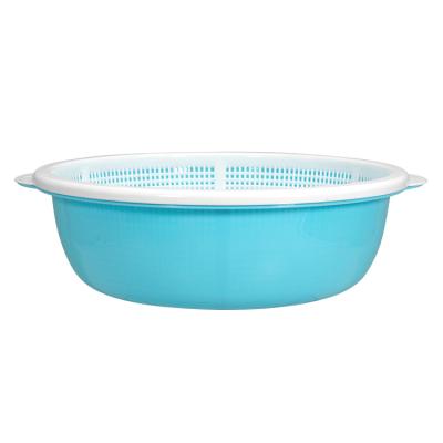 China Factory Price Sustainable Big-Size Round Home Kitchen Fruit Vegetable Plastic Double Wash Drain Tray Storage Basket for sale