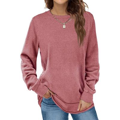 China Plain Casual Loose T-shirts Style Crewneck Sweater Soft Warm Drop Tops Curved Edge Solid Color Women Sweatshirts for sale