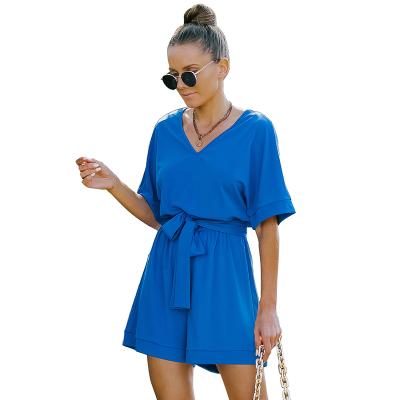 China QUICK DRY quality set women's clothing vacation onesie belted summer short rompers jumpsuit for sale