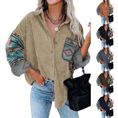 China Fashion Casual Trendy Woman Plus Size Streetwear Stylish Fall Winter Printed Corduroy Women Shirt Coat for sale