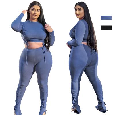 China Oversized Joggers Al Por Mayor Long Sleeve Ribbed Crop Top Breathable Gym Fitness Two Piece Set for sale