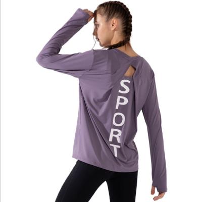 China Breathable Long Sleeve Yoga Tops Print Quick Dry Back Sport Hollow Out Gym Wear T-Shirt For Women for sale